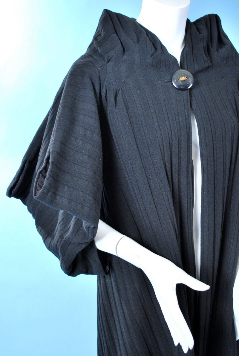 Vintage 1930s Black Ribbed Wool Bias Cut Coat Unlabelled Couture - Image 4