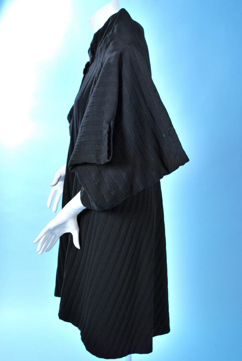 Vintage 1930s Black Ribbed Wool Bias Cut Coat Unlabelled Couture - Image 7