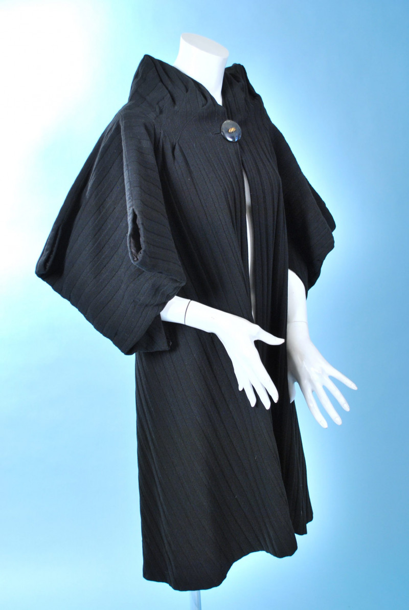 Vintage 1930s Black Ribbed Wool Bias Cut Coat Unlabelled Couture