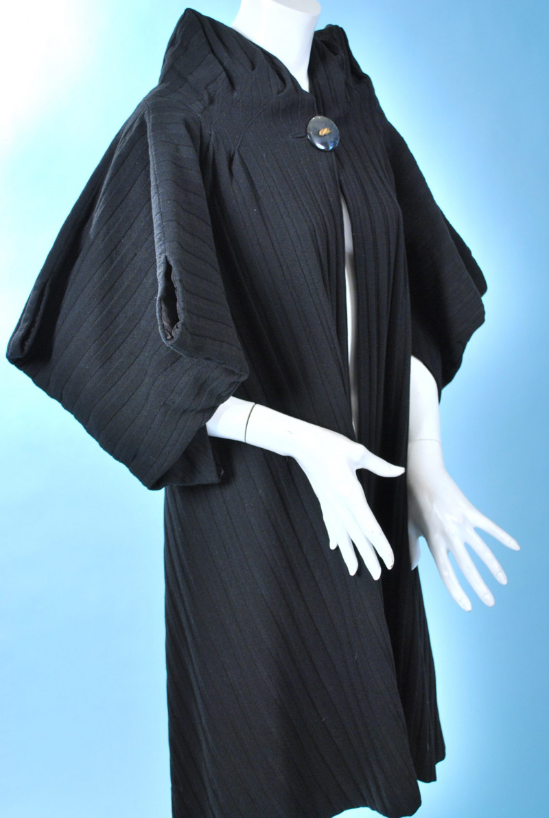 Vintage 1930s Black Ribbed Wool Bias Cut Coat Unlabelled Couture - Image 3