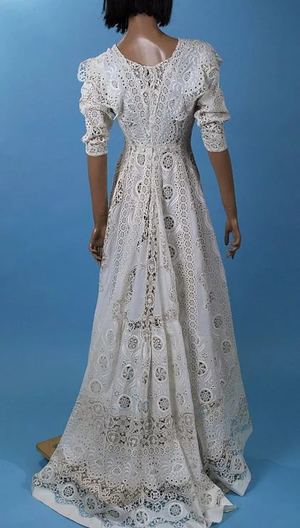 Early 20th Century Antique Delightful Densely Embroidered and Cut Work White Cotton Gown