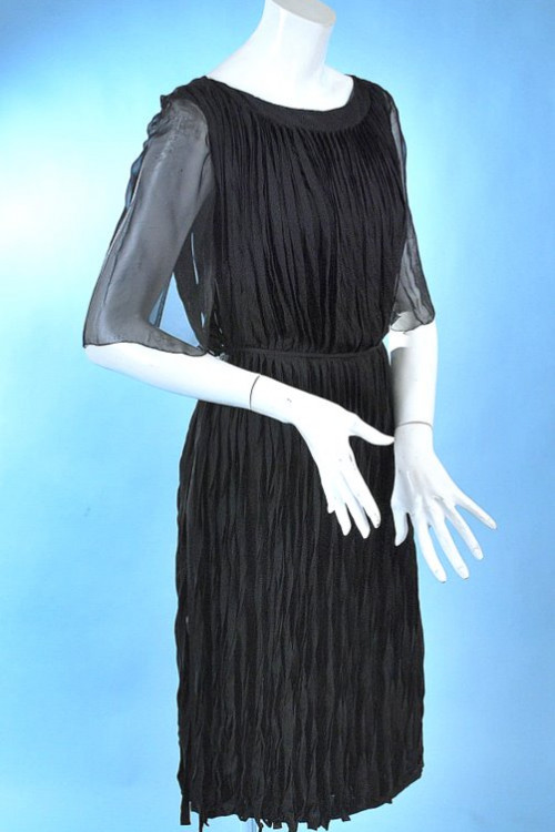 Vintage Couture Paquin Black String Chiffon Dress