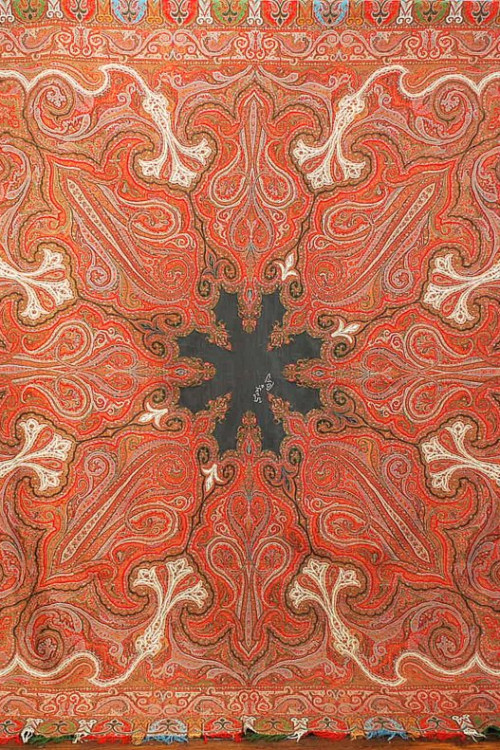 Antique (c. 1860) European Jacquard Paisley Shawl