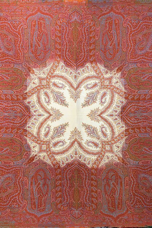 Antique (c. 1860) European White Center Colorful Paisley Shawl