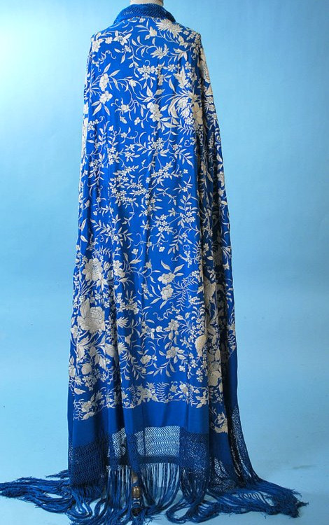 Antique Spanish Manton de Manila Sapphire Blue Shawl