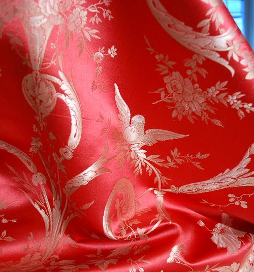 Antique Luminous French Silk Damask Neoclassical Design Motif Yardage