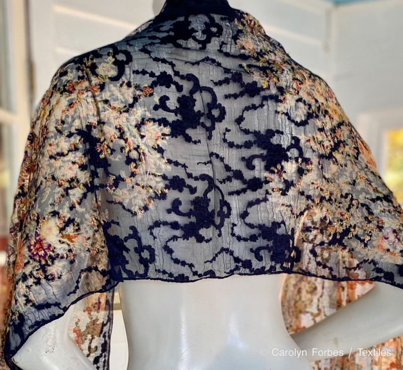 Vintage Liberty of London Printed Chiffon & Beaded Long Shawl Art Textile - Image 11