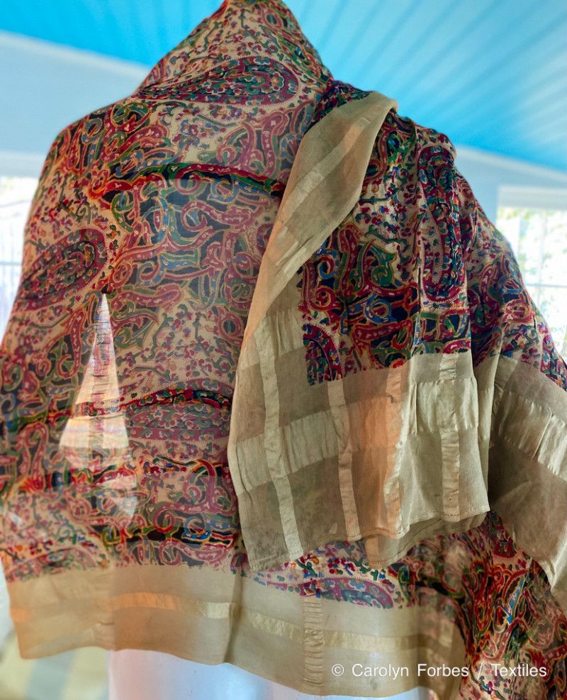 Liberty of London Silk Chiffon Ribbon Weave Paisley Shawl c. 1900-1920 - Image 4