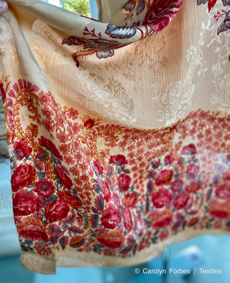 Vintage Liberty of London Printed Silk Damask Long Shawl Art Textile - Image 6