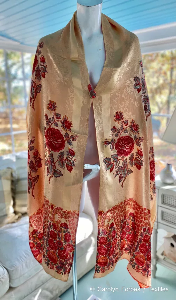 Vintage Liberty of London Printed Silk Damask Long Shawl Art Textile
