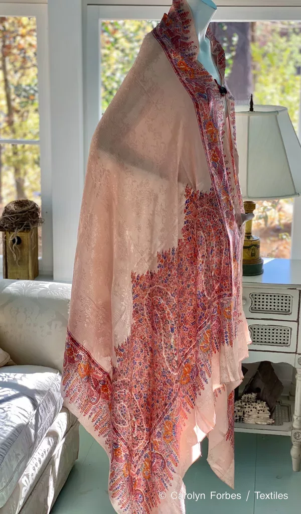 Liberty of London Paisley Printed Rose Pink Silk Damask Shawl Art Textile c. 1900