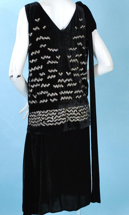 1920s Dazzling French Paste Rhinestone Silk Velvet Flapper Dress