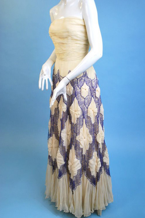 Vintage 1950s Mystical Violet Lace Hattie Carnegie Chiffon Party Gown