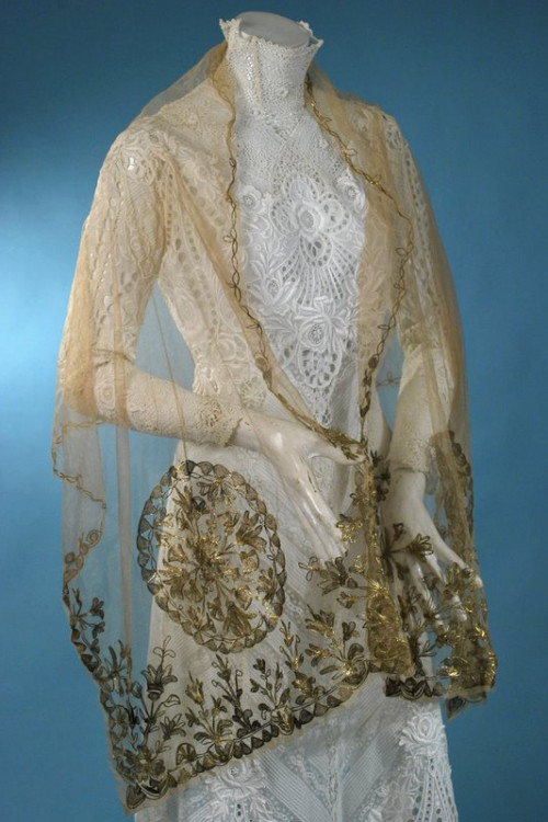 1920 Radiant Gold Metallic Embroidered on Silk Net Shawl