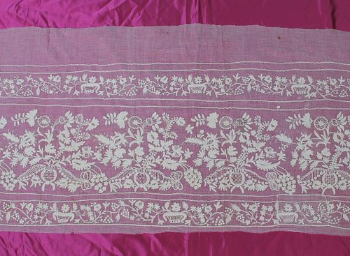 Antique (c. 1820) Tambour Embroidered On India Mull Panel
