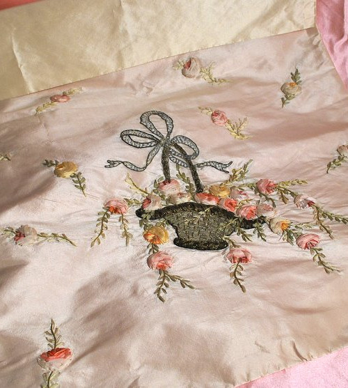 Antique Charming Ribbonwork Silk Lingerie Bag
