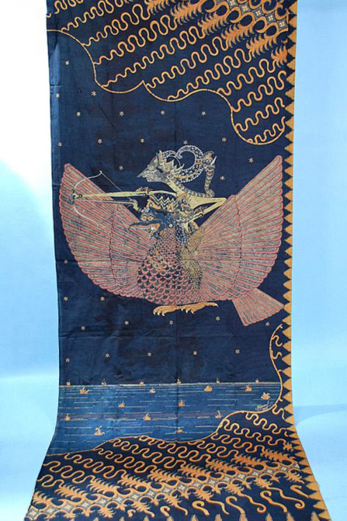 Antique Dramatic Indigo Javanese Batik Theatre Curtain Dated 1926