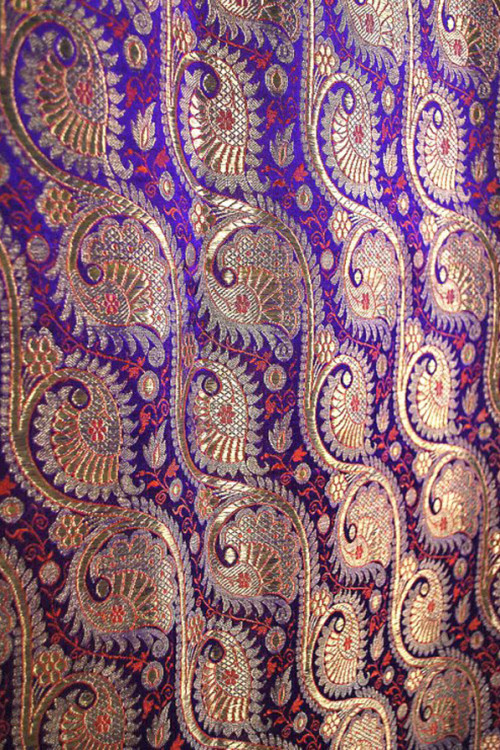 Antique Lavish Gilt Silver and Gold on Violet Benares Brocade Indian Sari