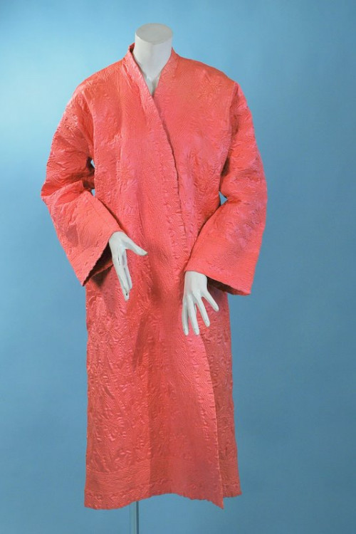 Antique Syrian Traditional Quilted Long Robe In Coral Silk