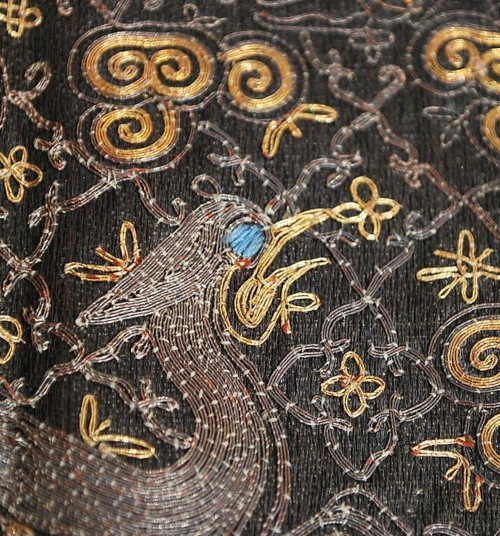 Antique Chinese Gold Embroidered Civil Rank Badge Silver Pheasant