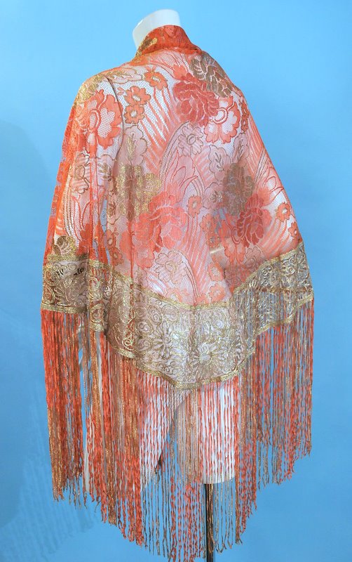 Vintage Gold Metallic and Coral Lace Art Deco ShawlSOLD – CAROLYN ...