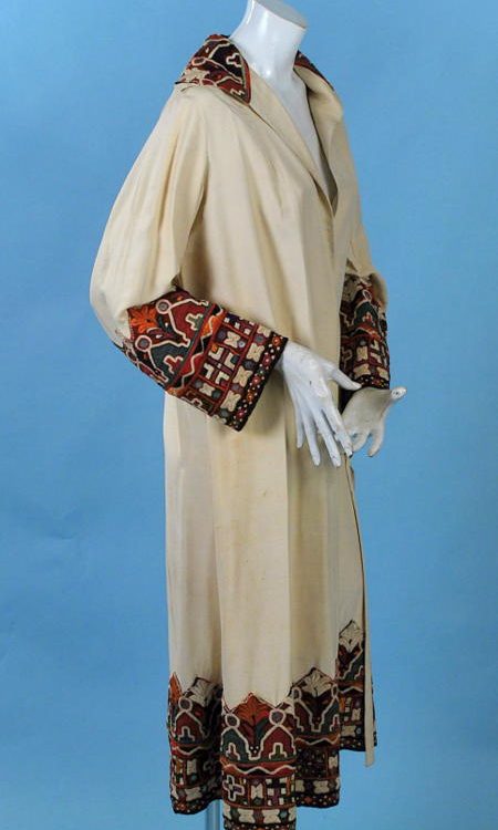 1920 Ethnic Embroidered Raw Silk Long Flapper Coat