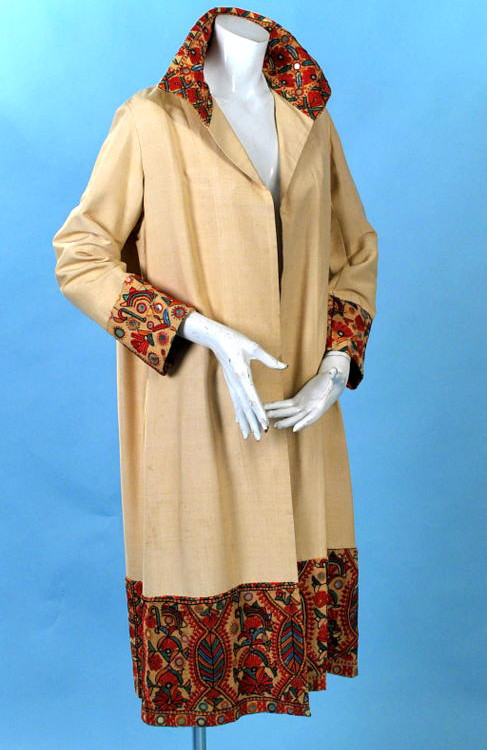 1920 Natural Silk Long Duster Coat With Kutch India Embroidery