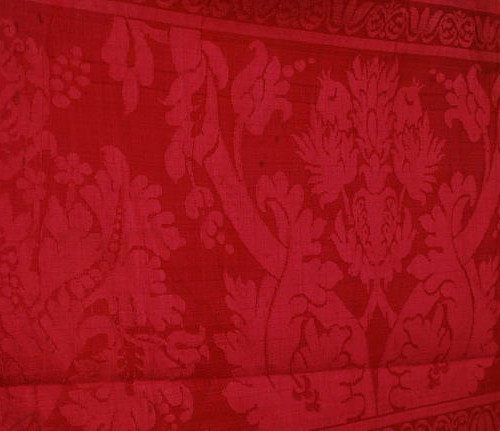 French 18th Century Crimson Silk Damask Furnishing Fabric