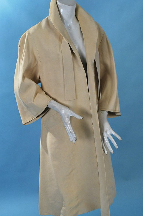 1950s Jean Patou Cream Silk Car Coat Simple Elegance
